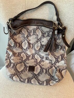 Dooney & Bourke Snake-Print Shoulder Bag in Taupe and Dark Brown